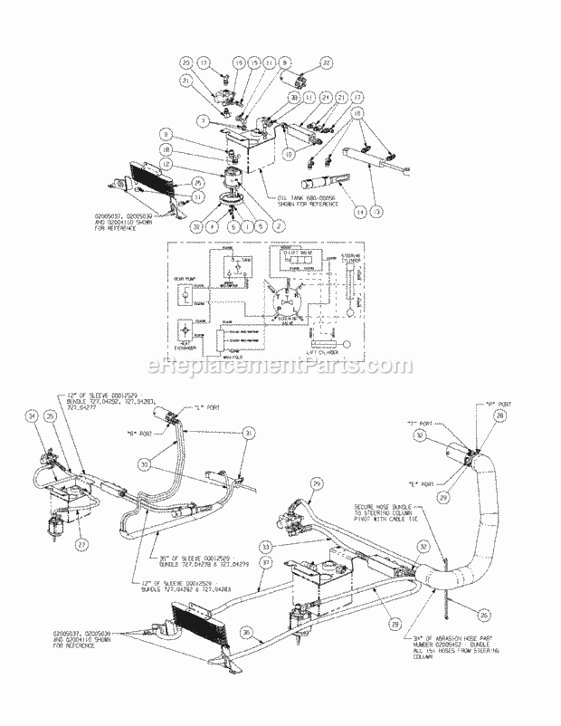 Hydro Control Assembly Diagram and Parts List for S7237-KW 53AI8DU8050-37HP Cub Cadet Lawn Tractor